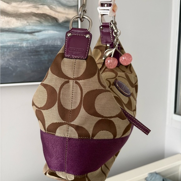 SOLD Coach Tan and Purple Shoulder Bag - Picture 3 of 11